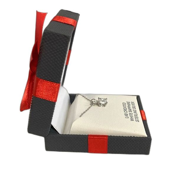 Lab Created White Sapphire Sterling Silver Pendant 18 inch Necklace - Picture 5 of 6